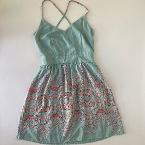 Mod Cloth Pink Owl Floral Mini Dress Sz SMALL Backless